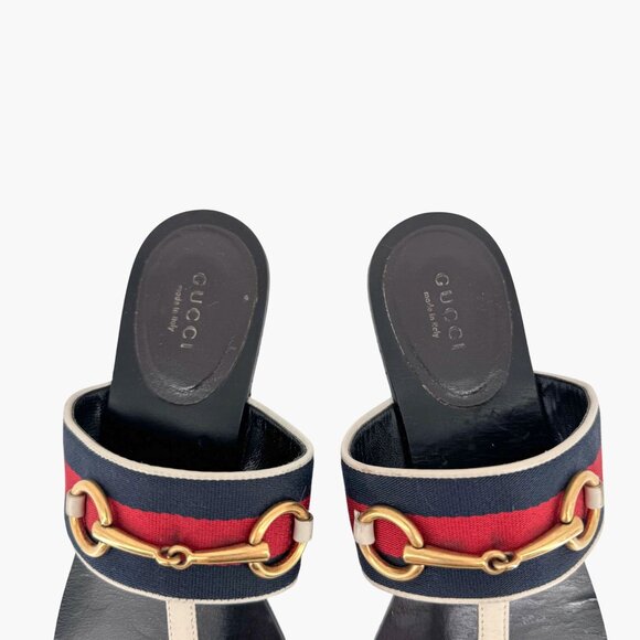 Gucci Horsebit Web Stripe Thong Flat Sandals White Flip Flop Size 38 US 8 Women - Picture 4 of 13